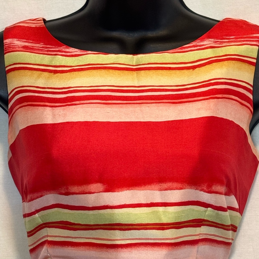 A-172 Jessica Howard‎ 100% Silk Striped Red and Yellow Sleeveless Dress Size 8P - Picture 4 of 14